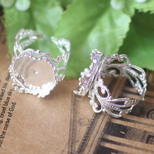 100 unids/lote cabujón 15mm corona anillo en blanco con bandeja de camafeo, plateado anillo ajuste, hecho a mano DIY joyas zakka Finding 2024 - compra barato