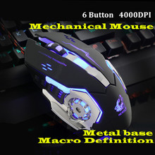 Mouse gamer ajustável com 6 botões, com fio, 4 cores, com lâmpada respiratória, usb, 4000dpi 2024 - compre barato