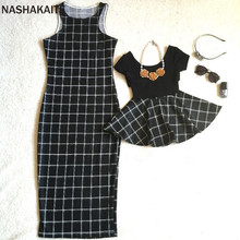 NASHAKAITE Mom and daughter matching clothes Mother daughter dresses Sleeveless Plaid Dress Mother Daughter Set Family Look 2024 - buy cheap