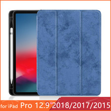 Para iPad 12.9 Caso Pro com Suporte Do Lápis 2018 2017 2015 Premium PU Leather TPU Capa Mole para iPad Pro 12.9 2018 Caso Nenhum Caneta 2024 - compre barato