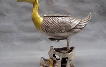 China budismo folk prata bronze branco pato sorte queimador de incenso incensário Estátua 2024 - compre barato