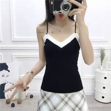 7 Colors V-neck Camis Vest Women Spaghetti Strap Color Bock Knitted Stretchy Sexy Camis T shirt Tops T92298 2024 - buy cheap