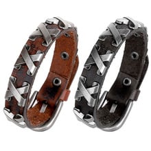 New Women's Men's Punk Stylish Leather Bangle Alloy Wristband Cuff Bracelet Jewelry BDP9 2024 - buy cheap