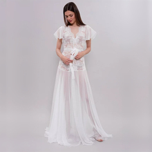 Sexy Women Sleepwear nuisette longue Ruffle Sleeve White Lace Night Dresses Vintage Nightgowns V-neck Bathrobes Camisones 2024 - buy cheap