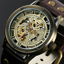 Vintage Bronze Men's Skeleton Watches Clock Male Leather Strap Antique Steampunk Casual Automatic Skeleton Mechanical Wristwatch 2024 - buy cheap