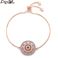 Pipitree Large Round Evil Eye Charm Bracelet with CZ Zircon Sun in Middle Trendy Chain Bracelets for Women Men Hip Hop Jewelry 2024 - buy cheap