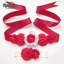 Kyunovia-cinturón con diadema de flores para dama de honor, cinturón de vestido de boda de belleza para niños, cinturón Ceñidor de seda satinada con flor D12 2024 - compra barato