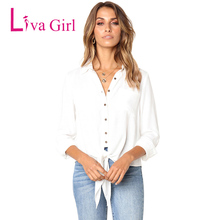 Рубашка LIVA GIRL белая с длинным рукавом, повседневная женская блузка, Элегантная Дамская Формальная офисная блузка, льняные топы на пуговицах 2024 - купить недорого