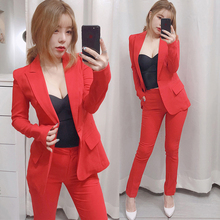 Traje formal de dos piezas para mujer, traje de pantalón ajustado de moda para oficina y negocios, color rojo, nuevo estilo 2024 - compra barato