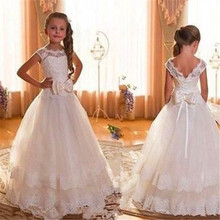 Blanco marfil de niña de las flores encaje vestidos poco niñas niños dama de honor para boda concurso Vestido de primera comunión 2024 - compra barato
