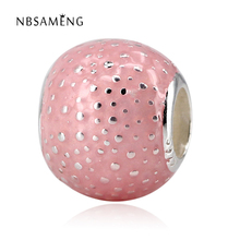 2018 Newest 925 Sterling Silver Bead Charm Transparent Pastel Pink Enamel Charm Fit Original  Bracelets Women DIY Jewelry 2024 - buy cheap