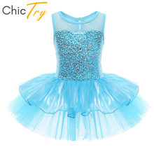 Chicly-vestido de tutú de Ballet sin mangas para niñas, trajes de baile lírico de lentejuelas brillantes para gimnasia y Ballet 2024 - compra barato