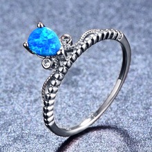 Bamos Fashion Simple 925 Sterling Sliver Filled Ring White/Blue/Purple Opal Ring Crown Wedding Party Jewlery Best Gifts 2024 - buy cheap