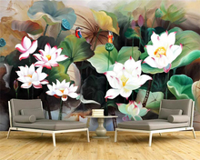 beibehang Wallpaper customization 3D home decoration painting modern hand-painted lotus living room wallpaper background mural 2024 - buy cheap