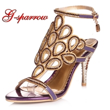 Summer New Style Rhinestone Sandals High Heel Women Sexy Peacock Style Open Toe Shoes Beautiful Crystal Wedding Shoes 2024 - buy cheap