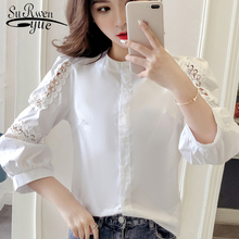 Fashion women tops and blouse 2019 hollow O collar white blouse shirt lantern sleeve women shirts cotton blouse women 2731 50 2024 - buy cheap