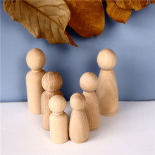 Nordic 6Pc Natural Wooden Peg Dolls People Peg Dolls Wooden Small Family DIY Crafts Cake Topper Kids Printed Party Wedding Decor 2024 - buy cheap