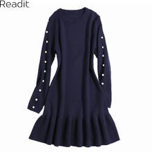 Readit Knitted Dress 2017 Autumn Winter Faux Pearl Beading Long Sleeve Elegant Slim Dress Fishtail Dress Vestidos D2721 2024 - buy cheap