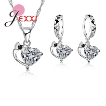 Good Quality Luxury Clear Crystal Rhinestone Heart 925 Sterling Silver Necklace Earrings Jewelry Sets Womens Jewelry Sets 2024 - buy cheap