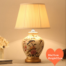 Chinese style white flower&bird ceramic Table Lamps  Elegant gleam cloth lampshade E27 LED lamp for bedside&foyer&studio MF021 2024 - buy cheap