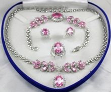 Free shipping@@@@@Bridal Jewellery Women's Set Pink Crystal Necklace Earring Bracelet Ring 2024 - buy cheap