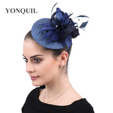 Charming Wedding Fedoras Ladies Party Hat Fascinator Imitation Straw Headwear Clips And Feathers Church Elegant Hats For Women 2024 - buy cheap