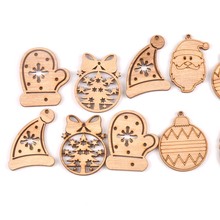 10Pcs Christmas Ball/cap Santa Natural Wooden Ornaments Wood DIY Crafts Decoration Handicrafts Slices Scrapbooking Arts M1847 2024 - buy cheap