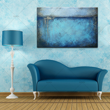 Pintura al óleo abstracta hecha a mano, pintura al óleo sobre lienzo de paisaje marino azul contemporáneo para decoración de pared de dormitorio y sala de estar 2024 - compra barato