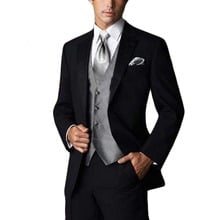 Black 3 Pieces Men Suits Slim Fit Wedding Blazer Custom Prom Terno Masculino New Formal Wedding Suit Grey Vest Pants Set 2024 - buy cheap