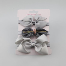 3-piece menina conjuntos de faixa de cabelo bowknot bandana flor crianças fita de cabelo cor sólida crianças acessórios para o cabelo meninas 2024 - compre barato
