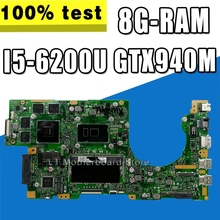 K501UW материнская плата для ноутбука ASUS K501UQ K501U тестовая оригинальная материнская плата DDR3 8G-RAM I5-6200U GTX940M 2024 - купить недорого