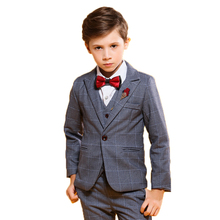 Conjunto de traje Formal para niños, Blazer a cuadros, chaleco, camisa, pantalones, trajes para niño, traje de fiesta de cumpleaños y boda 2024 - compra barato