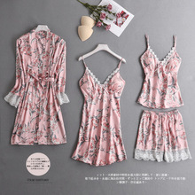 Daeyard Women's 4pcs Sleepwear Suits Summer 2019 Silk Overall Print Ladies' Pyjamas Night Clothes Mujer Floral Pijama Homewear 2024 - buy cheap