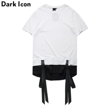 DARK ICON-Camiseta de manga corta con dobladillo curvo para hombre, camisa masculina de estilo hip hop con cinta de bloque de Color, a la moda, informal, 2019 2024 - compra barato