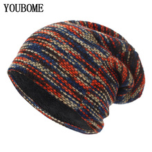 YOUBOME Knitted Hat Winter Hats For Women Skullies Beanies Men Mask Striped Winter Beanie Gorros Bonnet Warm Baggy Thick Hat Cap 2024 - buy cheap