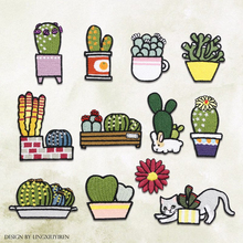 Cartoon Cactus Botany Embroidery Patches Cute Cat Iron on Appliques For Clothes Stickers Jeans Diy Repair Jeans Hat Shoes Decor 2024 - buy cheap