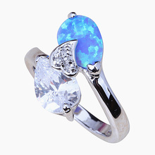 Luxury Bright Clear Zircon Wholesale Jewelry Blue Fire Opal Ring PJ007 2024 - buy cheap