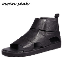 Owen Seak Men Rome Sandals Genuine Leather Gladiator Sandals High-Top Buckle Strap Slippers Slides Summer Men Sandals Shoes 2024 - buy cheap