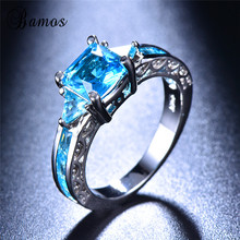 Bamos Blue/Green/Purple AAA Zircon Ring Paved Ladies Rings For Women Silver Color Minimalist Jewelry Accessories 2024 - buy cheap