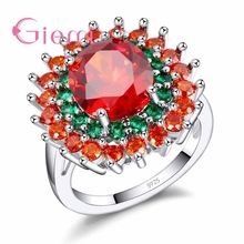 Red Green Flower Crystal Luxury Ring Cubic Zirconia Fashion Wedding Engagement Party Jewelry 925 Sterling Silver 2024 - buy cheap