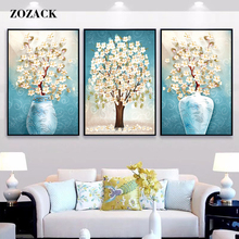 Zozack New DMC DIY Chinese Cross Stitch Kits Embroidery Needlework Sets Nordic Fortune Tree Triptych Printed Patterns Home Decor 2024 - buy cheap