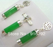 Wholesale free shipping >>>>>Beautiful Green stone Pendant Necklace Earring Set AAA 2024 - buy cheap
