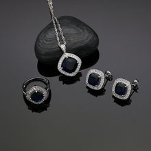 Conjuntos de joyas de circonia cúbica azul para mujer, joyería de plata de ley 925, adorno, pendientes/colgante/anillo/Collar para mujer, boda 2024 - compra barato