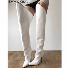 New Fashion Women Winter Knee Boots Toe Sexy High Heel White Leather Party Shoes Woman High boot, for women, for winter, Pointed toe, thin heels, super High (8cm-up), emma king 2024 - buy cheap
