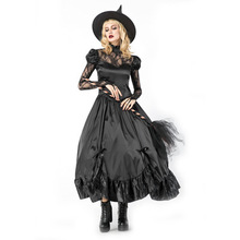 Luxury Vampire Cosplay Halloween Dress Women Black Lolita Style Lace Dresses Party Tuxedo Nightclub Witch Costume + Hat 2024 - buy cheap