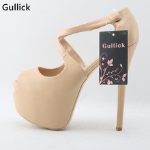 Gullick Sexy Peep Toe Crossed Strappy Platform Pumps Woman 2018 Super Thin High Heels Solid Beige Woman Party Dress Shoe Cheap 2024 - buy cheap