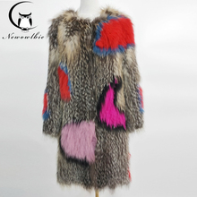 Classic style raccoon fur woven jacket stitching color true fox fur coat ladies fur coat 100% raccoon fur 2024 - buy cheap