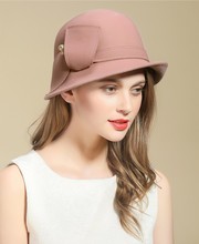 Chapéu de lã feminino fedoras para crianças outono inverno boné de lã para pescador chapéu elegante com laço redondo quente boné ajustável b89 61 2024 - compre barato