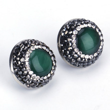 Pendientes de tuerca redondos Vintage para mujer, piedra de diamante pavé semipreciosa, verde, azul, negro, Morado, amarillo, Ópalo, Ojo de Gato 2024 - compra barato