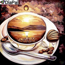 DiaPai 100% квадратная/круглая дрель 5D DIY Алмазная картина "кофейная чашка закат" Алмазная вышивка крестиком 3D декор A20546 2024 - купить недорого